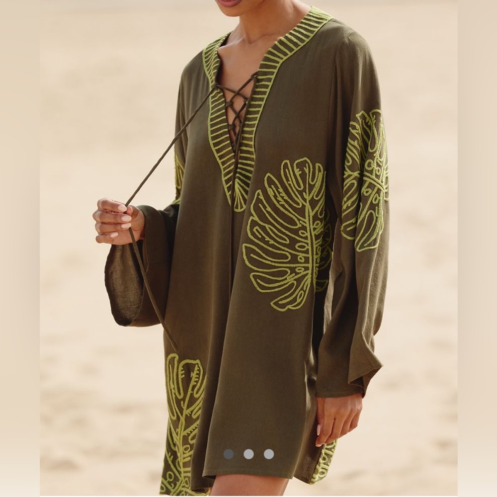 Cellandine Green and Yellow embroidered Kaftan NWT